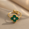 Wholesale Women's Adjustable Titanium Steel Fourleaf Clover Ring With Electroplating Process