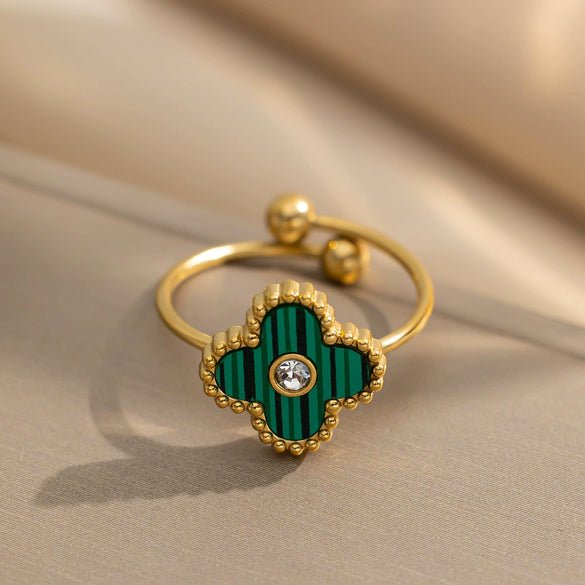 Wholesale Women's Adjustable Titanium Steel Fourleaf Clover Ring With Electroplating Process