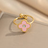 Wholesale Women's Adjustable Titanium Steel Fourleaf Clover Ring With Electroplating Process