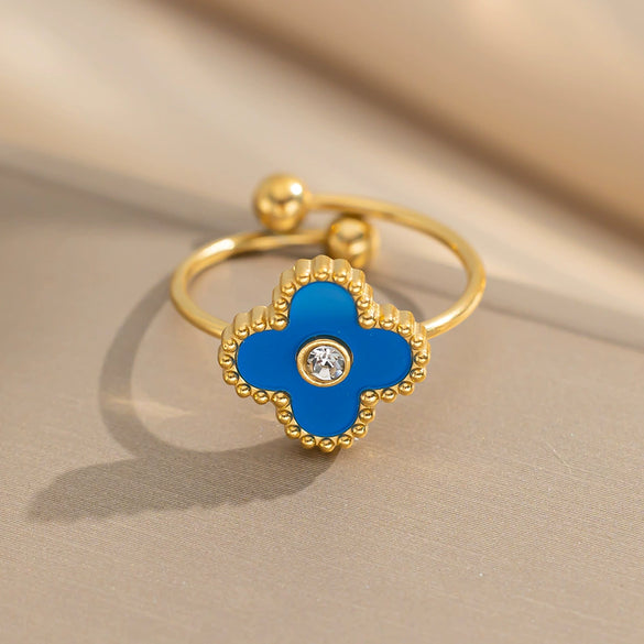 Wholesale Women's Adjustable Titanium Steel Fourleaf Clover Ring With Electroplating Process