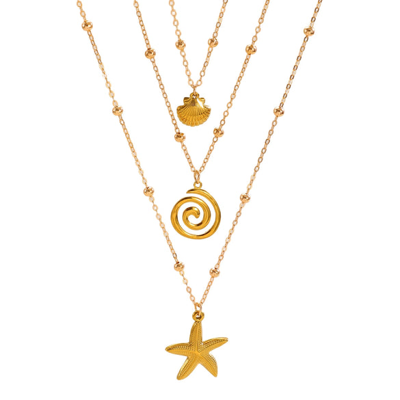 Wholesale Women's Adult Casual Animal Zodiac Stainless Steel Real Gold Plated Necklace With Starfish And Conch Pendant