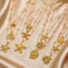 Wholesale Women's Adult Casual Animal Zodiac Stainless Steel Real Gold Plated Necklace With Starfish And Conch Pendant