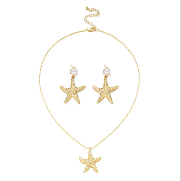 Wholesale Women's Adult Casual Style Animal Zodiac Alloy Electroplated Starfish Pendant Necklace And Earrings
