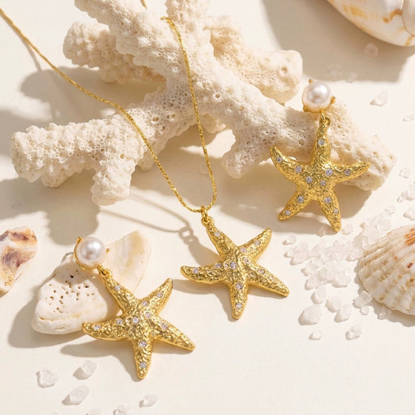 Wholesale Women's Adult Casual Style Animal Zodiac Alloy Electroplated Starfish Pendant Necklace And Earrings