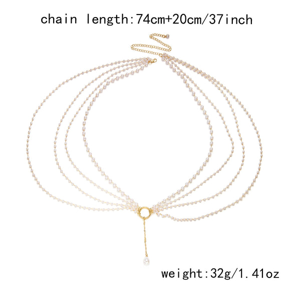 Wholesale Women's Adult Sweet And Cool Style Geometric Alloy Fake Pearl Electroplated Multilayer Tassel Necklace And Body Chain