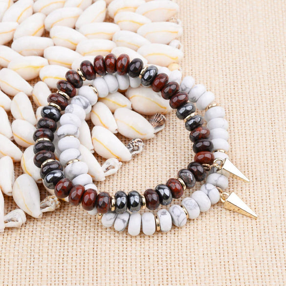 Wholesale Women's Agate Beaded Bracelet With Triangular Cone Pendant And Geometric Style