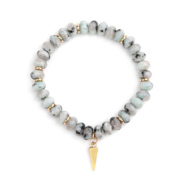 Wholesale Women's Agate Beaded Bracelet With Triangular Cone Pendant And Geometric Style
