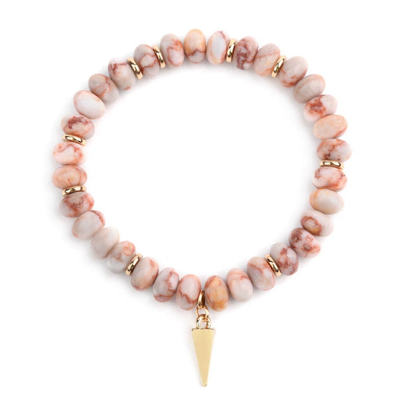 Wholesale Women's Agate Beaded Bracelet With Triangular Cone Pendant And Geometric Style