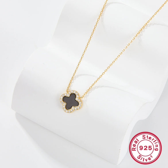Wholesale Women's All Match Light Luxury Collar 925 Silver Necklace With Four Leaf Clover Pendant And Conventional Chain Zircon Designed Geometric Styling
