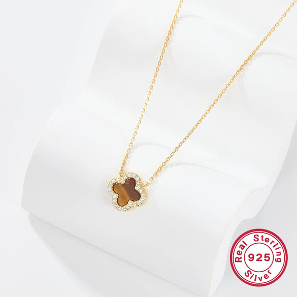 Wholesale Women's All Match Light Luxury Collar 925 Silver Necklace With Four Leaf Clover Pendant And Conventional Chain Zircon Designed Geometric Styling