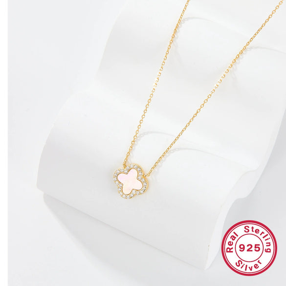 Wholesale Women's All Match Light Luxury Collar 925 Silver Necklace With Four Leaf Clover Pendant And Conventional Chain Zircon Designed Geometric Styling