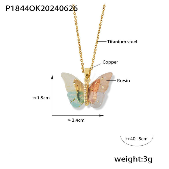 Wholesale Women's Allmatch Animal Zodiac Butterfly Pendant Necklace With Microinlaid Zircon Copper And Titanium Steel Ochain Electroplated