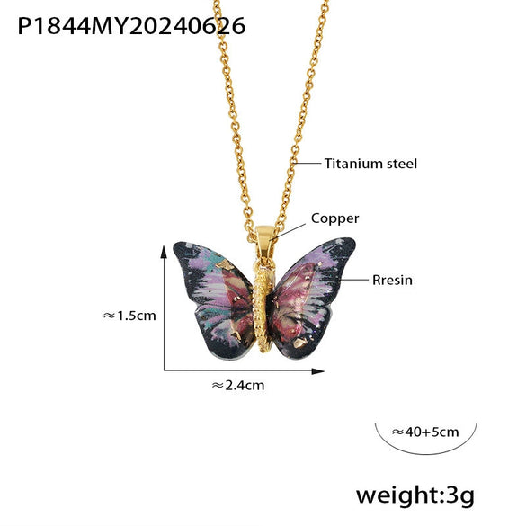 Wholesale Women's Allmatch Animal Zodiac Butterfly Pendant Necklace With Microinlaid Zircon Copper And Titanium Steel Ochain Electroplated
