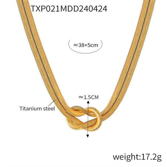 Wholesale Women's Allmatch Snake Bone Chain Jewelry Suit With Weaving Knot Design Goldplated Titanium Steel