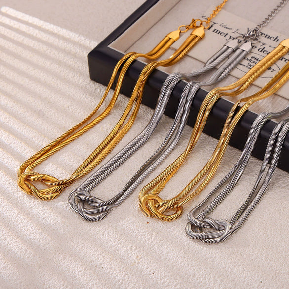 Wholesale Women's Allmatch Snake Bone Chain Jewelry Suit With Weaving Knot Design Goldplated Titanium Steel