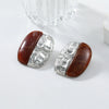 Wholesale Women's Alloy And Resin Inlaid Metal Earrings With Geometric Style And Electroplating Treatment