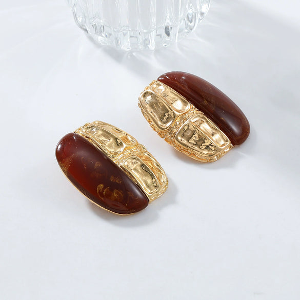 Wholesale Women's Alloy And Resin Inlaid Metal Earrings With Geometric Style And Electroplating Treatment