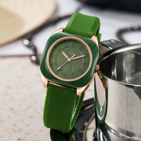 Wholesale Women's Alloy And Silicone Square Dial Quartz Watches With Spiral Crown And Pin Buckle