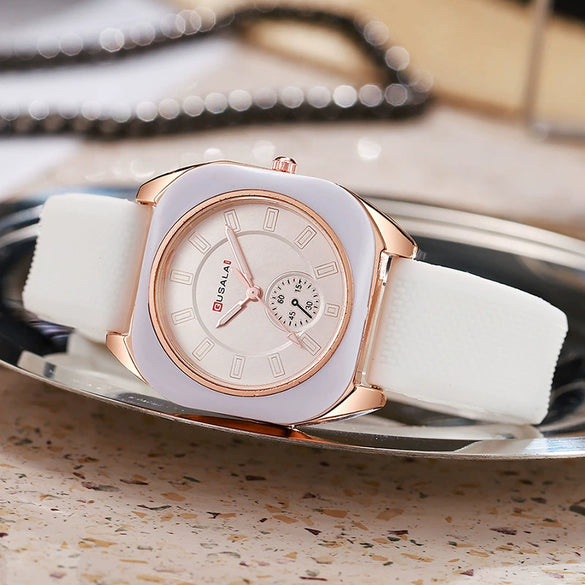 Wholesale Women's Alloy And Silicone Square Dial Quartz Watches With Spiral Crown And Pin Buckle
