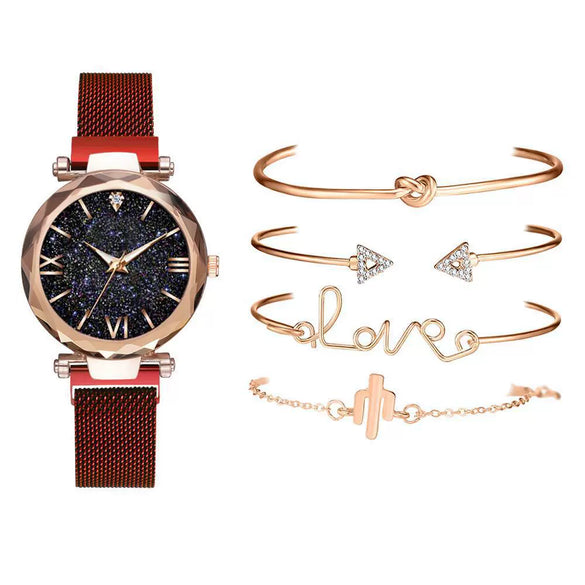 Wholesale Women's Alloy And Stainless Steel Leisure Style Round Dial Quartz Watch And Bracelet Suit