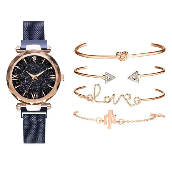 Wholesale Women's Alloy And Stainless Steel Leisure Style Round Dial Quartz Watch And Bracelet Suit