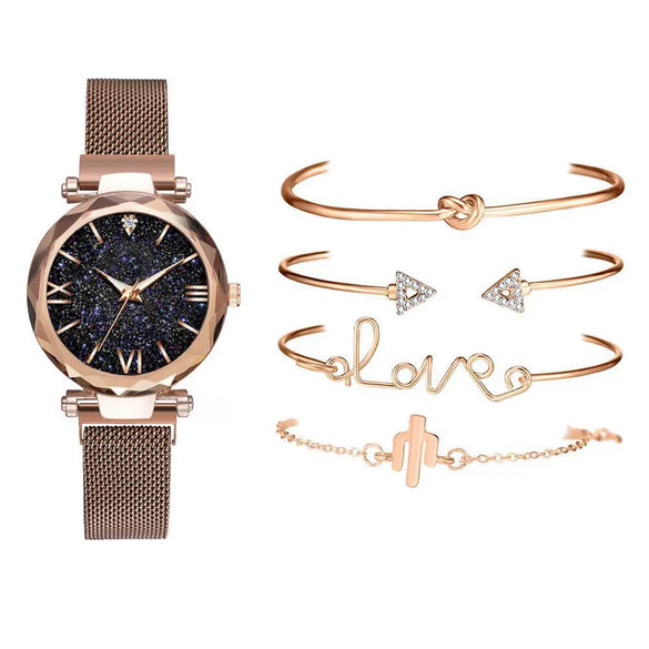 Wholesale Women's Alloy And Stainless Steel Leisure Style Round Dial Quartz Watch And Bracelet Suit