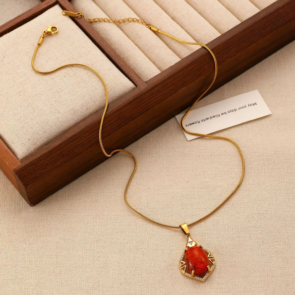 Wholesale Women's Alloy And Tiger Eye Stone Geometric Style Electroplated Regular Chain Necklace