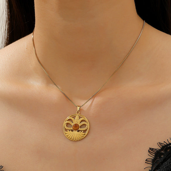 Wholesale Women's Alloy And Tiger Eye Stone Geometric Style Electroplated Regular Chain Necklace