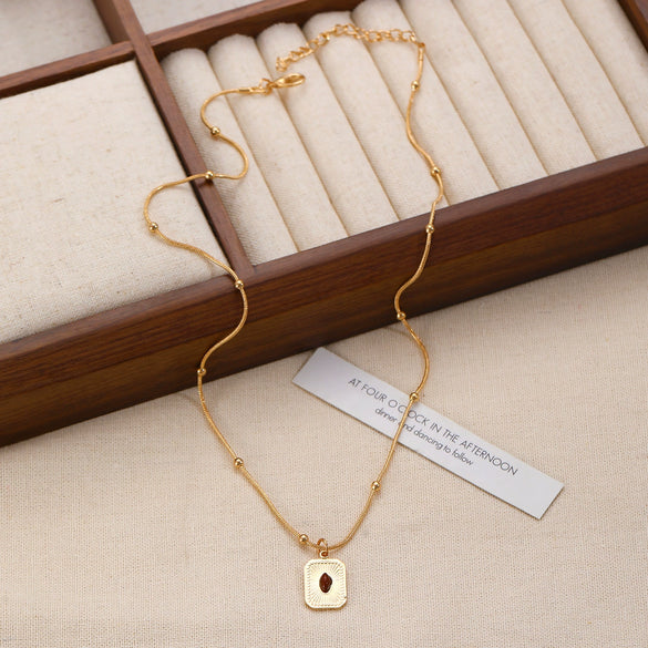 Wholesale Women's Alloy And Tiger Eye Stone Geometric Style Electroplated Regular Chain Necklace