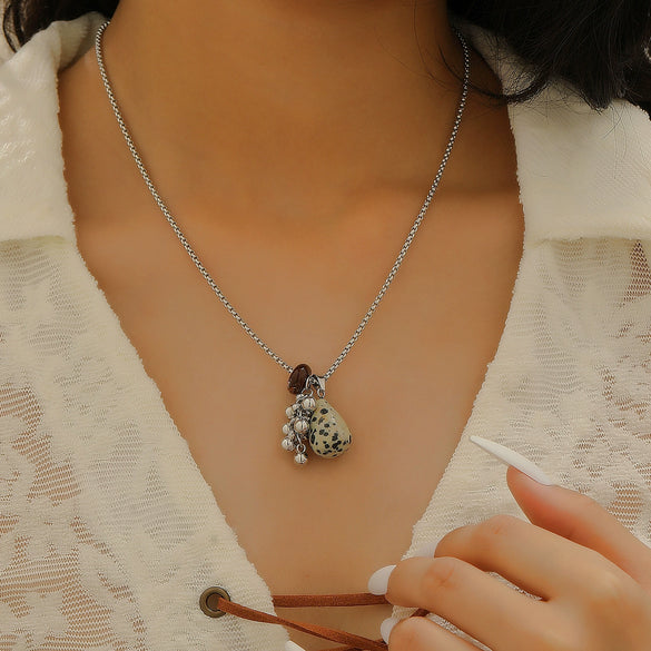 Wholesale Women's Alloy And Tiger Eye Stone Geometric Style Electroplated Regular Chain Necklace