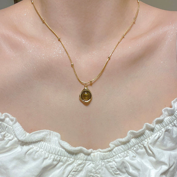 Wholesale Women's Alloy And Tiger Eye Stone Geometric Style Electroplated Regular Chain Necklace