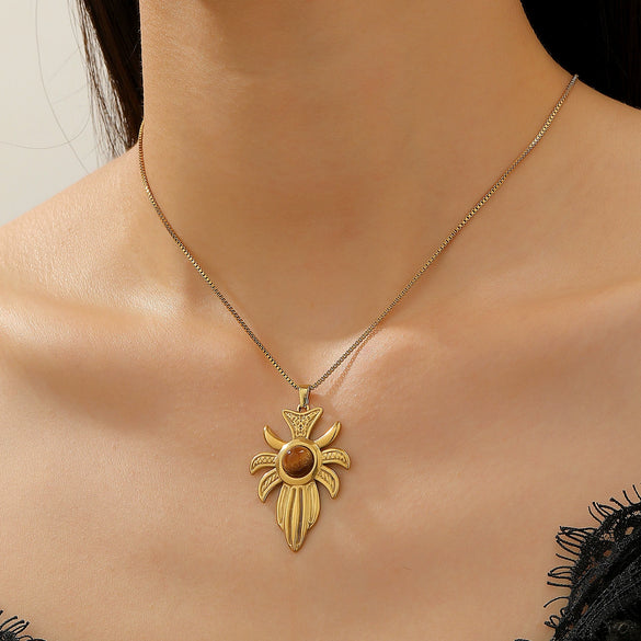 Wholesale Women's Alloy And Tiger Eye Stone Geometric Style Electroplated Regular Chain Necklace