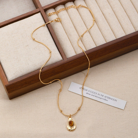 Wholesale Women's Alloy And Tiger Eye Stone Geometric Style Electroplated Regular Chain Necklace