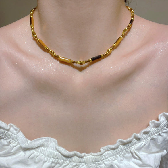 Wholesale Women's Alloy And Tiger Eye Stone Geometric Style Electroplated Regular Chain Necklace