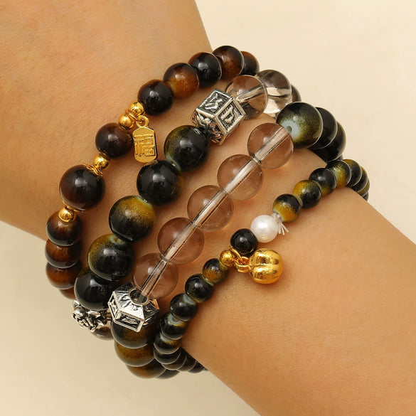 Wholesale Women's Alloy And Tiger Eye Stone Geometric Style Electroplated Regular Chain Necklace