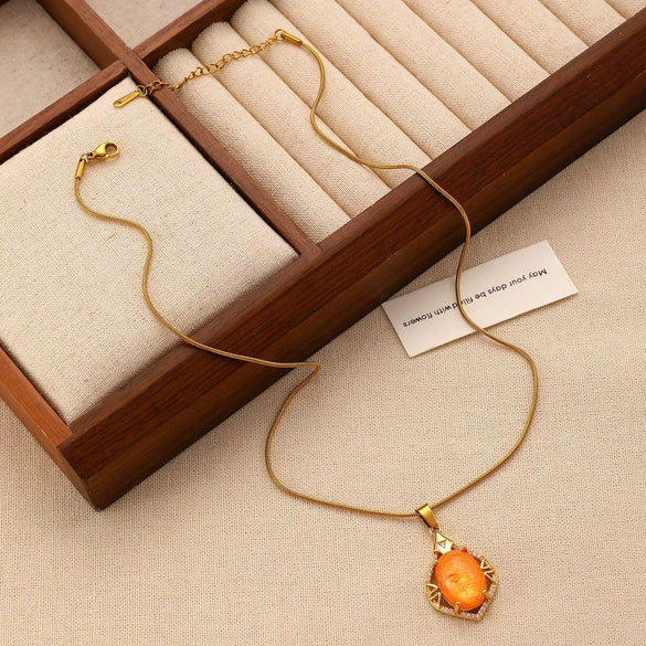 Wholesale Women's Alloy And Tiger Eye Stone Geometric Style Electroplated Regular Chain Necklace