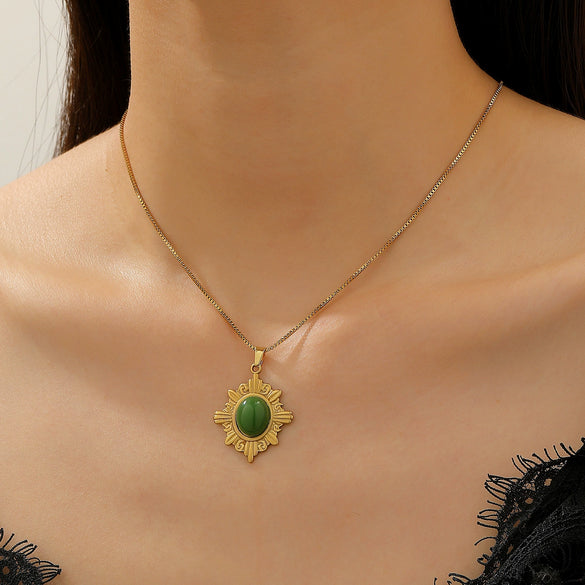 Wholesale Women's Alloy And Tiger Eye Stone Geometric Style Electroplated Regular Chain Necklace