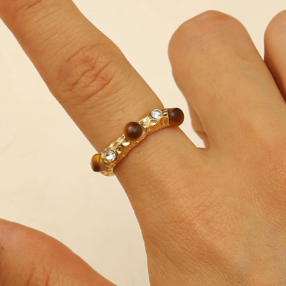 Wholesale Women's Alloy And Tiger Eye Stone Geometric Style Electroplated Regular Chain Necklace