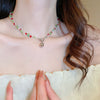 Wholesale Women's Alloy Beaded Clavicle Necklace With Flower And Heart Patterns Electroplated In Fresh Style