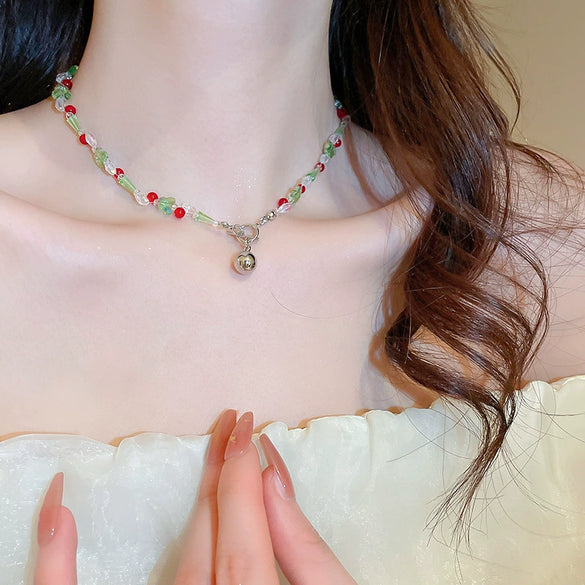 Wholesale Women's Alloy Beaded Clavicle Necklace With Flower And Heart Patterns Electroplated In Fresh Style