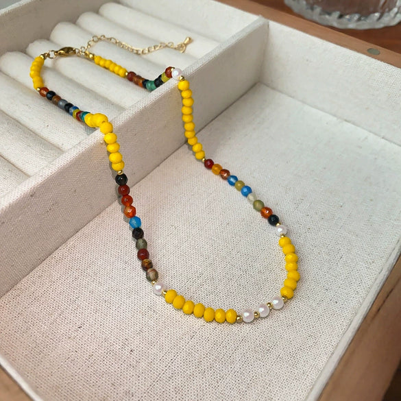 Wholesale Women's Alloy Beaded Clavicle Necklace With Flower And Heart Patterns Electroplated In Fresh Style