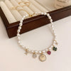 Wholesale Women's Alloy Beaded Clavicle Necklace With Flower And Heart Patterns Electroplated In Fresh Style