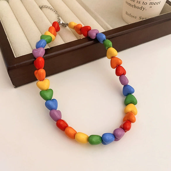 Wholesale Women's Alloy Beaded Clavicle Necklace With Flower And Heart Patterns Electroplated In Fresh Style
