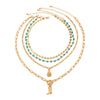 Wholesale Women's Alloy Beaded Clavicle Necklace With Geometric Pattern And Electroplated Retro Style