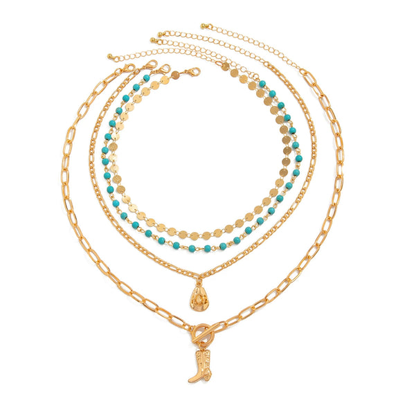 Wholesale Women's Alloy Beaded Clavicle Necklace With Geometric Pattern And Electroplated Retro Style