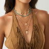 Wholesale Women's Alloy Beaded Clavicle Necklace With Geometric Pattern And Electroplated Retro Style