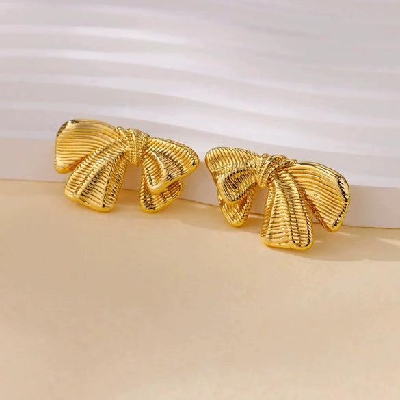 Wholesale Women's Alloy Brushed Metallic Bow Geometric Earrings With Electroplating