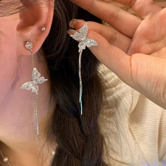 Wholesale Women's Alloy Butterfly Tassel Earrings With Insect Pattern And Electroplating Treatment