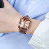 Wholesale Women's Alloy Case Genuine Leather Strap Rectangle Dial Retro Fashion Waterproof Quartz Watch With Rose Gold Clasp