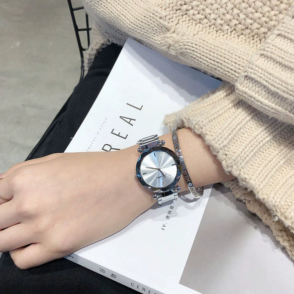 Wholesale Women's Alloy Case Stainless Steel Band Round Dial Leisure Style Watch